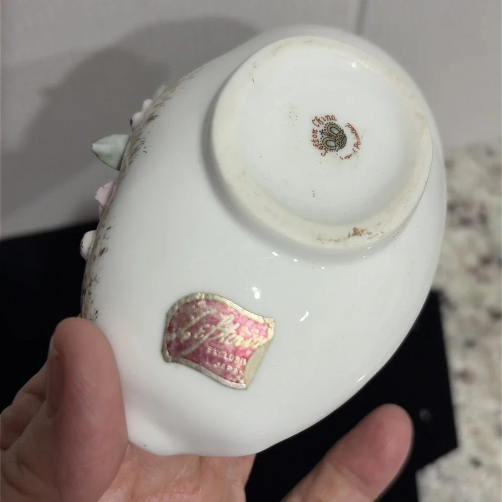 Vintage Lefton Hand Painted China Pink Rose Trinket/Ashtrays Pair Perfect Shape